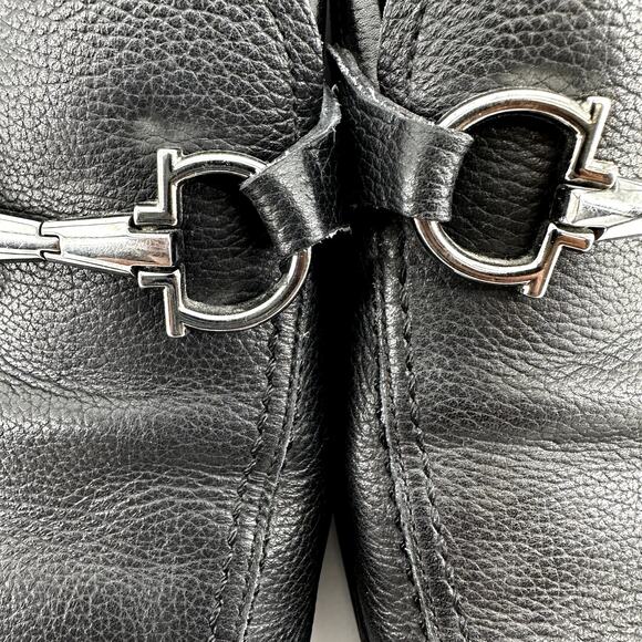 Salvatore Ferragamo Gancini Driving Loafers Pebbled Leather Slip On Black 6.5EE main image 9